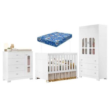Imagem de Quarto De Bebê New Katatau Branco Acetinado Com Colchão Ortobom - Reller