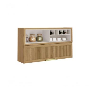 Imagem de Armário Aéreo De Cozinha 120cm 1 Porta Horizontal Canelada E Nicho Adega New Porto - Itatiaia Freijó-off White