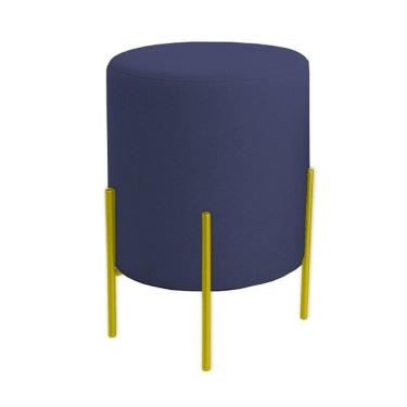 Imagem de Puff Orgânico Veludo Thor Com Pés De Ferro Dourado Azul Marinho