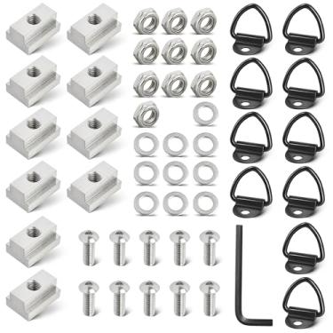 Imagem de RED WOLF Kit de 10 porcas com ranhura em T de 3/8" - 16 roscas, ancoragem com anel em V com cabeça de botão de 2,5 cm, parafuso arruela de porca para Toyota Tacoma Tundra Pickup Cargo Bed Deck Rail