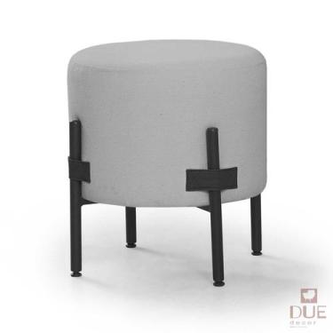 Imagem de Pufe Estilo Industrial Redondo Pés Metal Londres - Due Decor, Linho Pr
