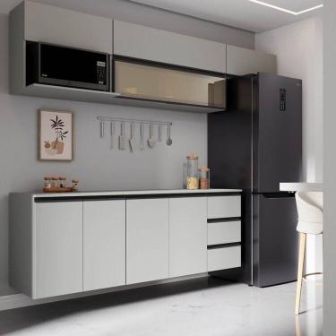 Imagem de Cozinha Modulada 6 Peças 4 Aéreos 2 Balcões Nara Cabecasa Madeiramadeira Cinza