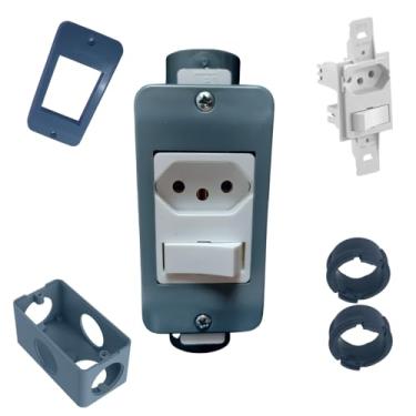 Imagem de Interruptor Com Tomada Conjunto Caixa 4x2 Condulete Sobrepor (Cinza)
