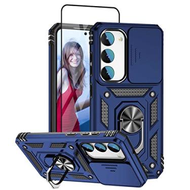 Imagem de Capa de celular compatível com Samsung Galaxy S23 5G, protetor de tela HD, suporte magnético embutido, capa protetora resistente à prova de choque de grau militar para Samsung Galaxy S23 5G capa azul