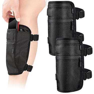 Imagem de Coldre para celular com faixa para panturrilha/perna, 2 unidades, antiderrapante, suporte para smartphone com alça ajustável, bolsa carteira para homens e mulheres (preto)