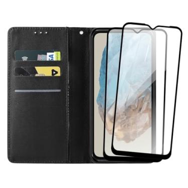 Imagem de Kit Capa Carteira Para Galaxy M35, Porta Cartões Preta com Fechamento Magnético + 2 Películas de Vidro 3D