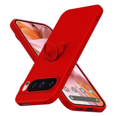 Imagem de JUNAUTTB Capa para celular Google Pixel 9 Pro XL com anel, capa fina de silicone líquido macio, suporte de anel giratório de 360°, proteção à prova de choque 17.3 cm vermelho JUS04-114
