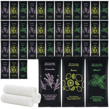 Imagem de Toalha de algodão úmida a granel toalhas úmidas embrulhadas individualmente 22 x 22 cm, toalhas brancas para refrescos, toalhas pré-umedecidas lavanda, limão e menta para spa de festa esportiva