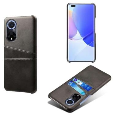 Imagem de Capas Compatível com Huawei Honor 50 Pro,Caso de couro PU-Tampa de telefone a prova de choque com 2 slots de cartão,Proteção anti-impressão digital e anti-gota-Black