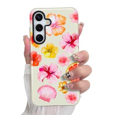 Imagem de SOKAD Capa de telefone magnética de hibisco concha para Samsung Galaxy S25, linda estampa floral de verão compatível com Magsafe capa protetora brilhante com protetor de tela para meninas e mulheres