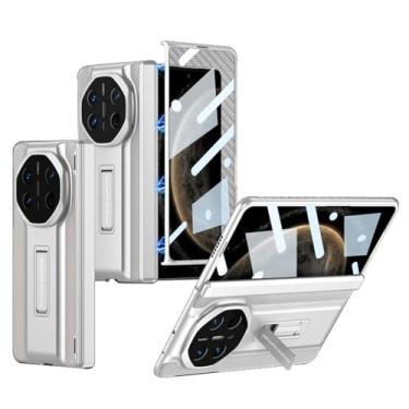 Imagem de POYUFRG Capa fina para Huawei Mate X6, capa híbrida de couro PC padrão de fibra de carbono com suporte capa de proteção de lente de dobradiça tudo incluído, branca, Mate X6