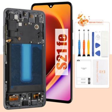 Imagem de Tela AMOLED para Samsung Galaxy S21 FE 5G tela de substituição para Samsung S21 FE tela LCD SM-G990B, SM-G990U Touch Display digitalizador peças de reparo com moldura (preto com função de impressão