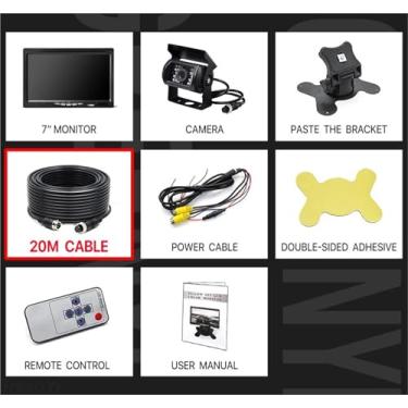 Imagem de GreenYi Veículo IR LED Câmera de Ré Conector de 4 pinos + Monitor de Visão Traseira TFT LCD Colorido de 7" 800 * 480 Compatível com Ônibus, Caminhão e Trailer(Add 20M Cable)