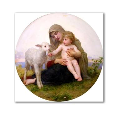 Imagem de LXURY Bouguereau. A Virgem com o Cordeiro. Reprodução de pinturas famosas. Arte de parede em tela. Pôsteres e impressões. Imagem para decoração de casa 70 x 70 cm sem moldura