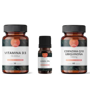 Imagem de Vitamina D3 10.000UI 60 Cápsulas + Lugol 5% Iodo Inorgânico 30ml + Coenzima Q10 100mg 60 Cápsulas
