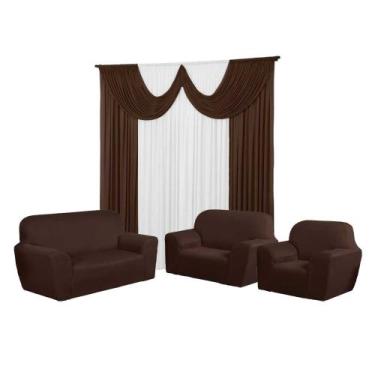Imagem de Kit Cortina Paris 3 Metros+Capa De Sofá 3,2 E 1 Lugares Coladinha Malh