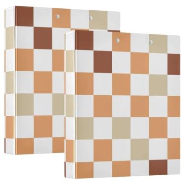 Imagem de Fichário redondo branco marrom laranja quadriculado com 3 anéis de 3 cm com prancheta, comporta 200 folhas, escritório, casa, escola