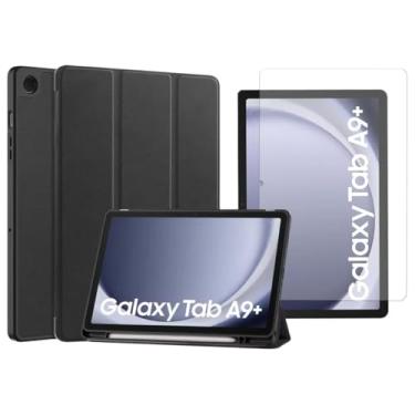 Imagem de Capa Capinha Preta SMART 360 Com Suporte Para Caneta + Película 9d Cerâmica Para Samsung Galaxy Tab A9 Plus Tela de 11 Polegadas - (Hard Glass Store)