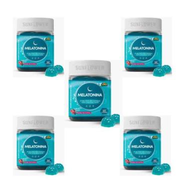 Imagem de Kit 5 Melatonina Gummy 5x60 Gomas 0,21mg Sabor Frutas Vermelhas Sunflo