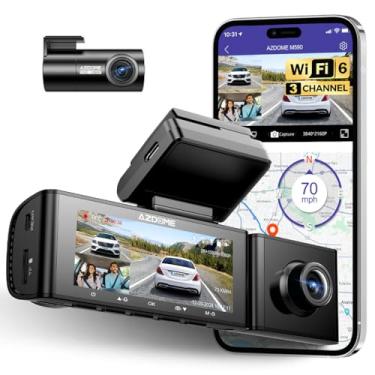 Imagem de Câmera veicular de 3 canais 4K para carros, gravador de vídeo com câmera frontal interna e traseira 2160p, WiFi 6 integrado com rastreador GPS DVR, luz LED infravermelha oculta, monitor de