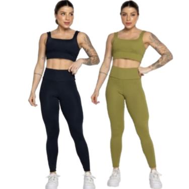Imagem de KIT 2 Conjunto Top Alça Grossa e Calça Smart Serra e Mar Alta Compressão Academia Moda Fitness-Feminino
