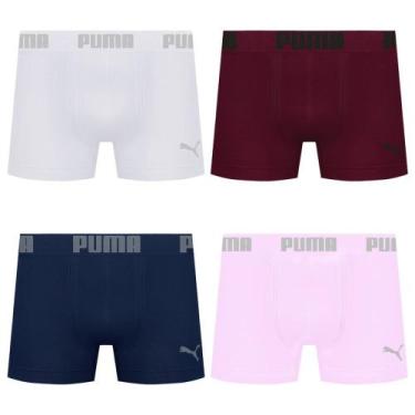 Imagem de Kit 4 Cuecas Puma Boxer Sem Costura Masculina, Branco, Marinho, EG