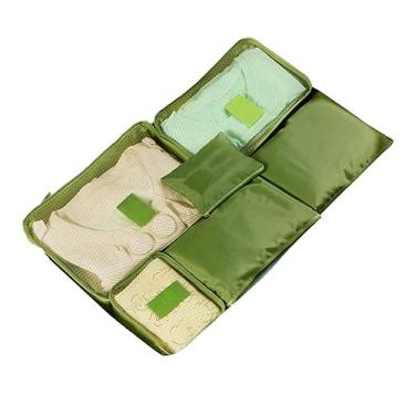 Imagem de Saco de armazenamento de viagens de 6 peças Conjunto de cubos de embalagem leve à prova d'água para as maldições de bagagem de viagens Oxford Cloth 8.5oz 7.5x5.9x4.1in (Verde)