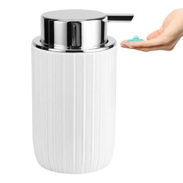 Imagem de Dispensador de sabão líquido de cerâmica com bomba fácil de pressionar dispensador de líquido manual (não pode espumar) para bancada de banheiro de xampu 382 g