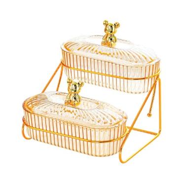 Imagem de KiBcsLic Fruteira para Sobremesas E com Tampa para Festas, âmbar 2 Camadas, Tamanho real