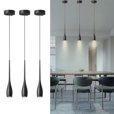 Imagem de JULiN HOME Luzes pendentes pretas ilha de cozinha, luminárias pendentes modernas, luz LED pendurada sobre a pia para banheiro, bar, sala de jantar, quarto (pacote com 3)