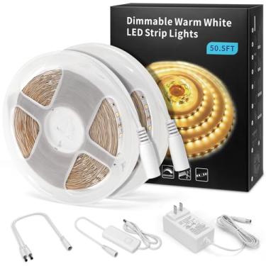 Imagem de MYPLUS Kit de iluminação sob armário, fita de luzes de LED reguláveis de 1,5 m com 900 LEDs, 24 V, adaptador de segurança de baixa potência, fita de luz flexível para armário de cozinha, quarto