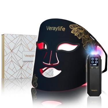 Imagem de Veraylife Máscara terapêutica de luz vermelha para rosto, máscara facial de LED, luz de cuidados com a pele com infravermelho próximo de 850 nm e luz azul ajustável, dispositivo doméstico portátil com