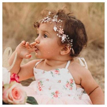 Imagem de Bandana Flower Girl SWEETV para casamento em ouro rosa com fita