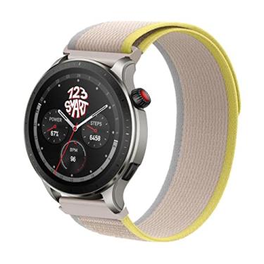 Imagem de Pulseira de Nylon tira auto-aderente para GTR4 GTR 4 A2166 / GTR3 A1971 / GTR 3 Pro A2040 / GTR 2 A1952 / GTR 2e A2023 / Stratos A1619 / Stratos 3 A1929 Marca 123smart - Bege com Amarelo