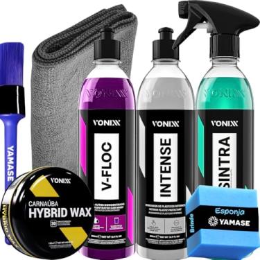 Imagem de Kit Estética Automotiva Vonixx: Shampoo V-FLOC 500ml + Cera Hybrid Wax 120ml + Sintra Fast APC 500ml + Restaurador de Plásticos Intense – Limpeza e Proteção Completa