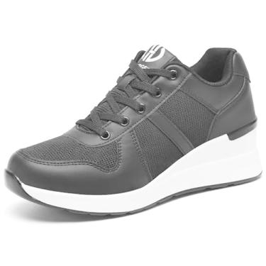 Imagem de JEBUKTXE Tênis feminino tipo plataforma, antiderrapante, respirável, salto alto para todas as estações, D1 preto, 35