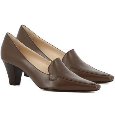 Imagem de LEHOOR Sapatos femininos vintage de salto grosso, bico quadrado, bico fino, sem cadarço, formal, trabalho, negócios, camurça, pele de cobra, salto cônico, sapato Oxford, feminino, chique, outono 4-11