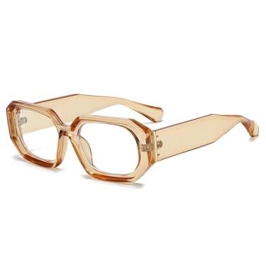 Imagem de LJCZKA Óculos retangulares com luz azul, armação grossa, feminino, masculino, óculos de computador, estreito, antifadiga ocular para leitura, mensagens de texto, jogos, Marrom claro, One Size