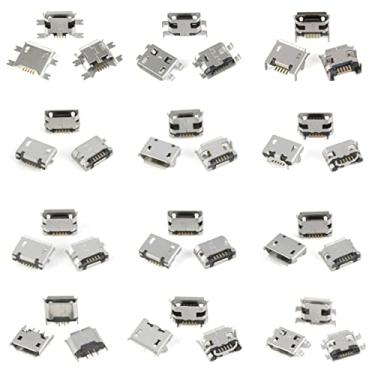 Imagem de JESSINIE 60 peças micro USB soquetes conector fêmea reparo adaptador de substituição conjunto sortido 12 tipos de cobre micro 5P soquetes cada um com 5 conectores micro USB