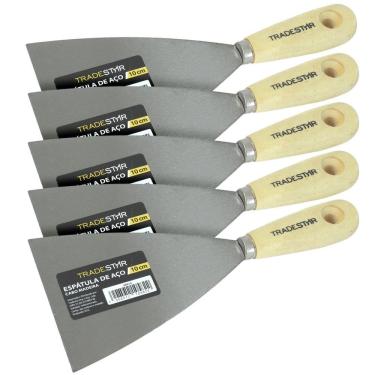 Imagem de Kit 5 Espátula 10Cm Aço Gesso Massa Corrida Multiuso Drywal