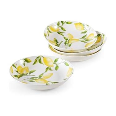 Imagem de Mikasa Lemons Bone China Conjunto leve resistente a lascas de 4 tigelas de massa, 21 cm, 591 ml
