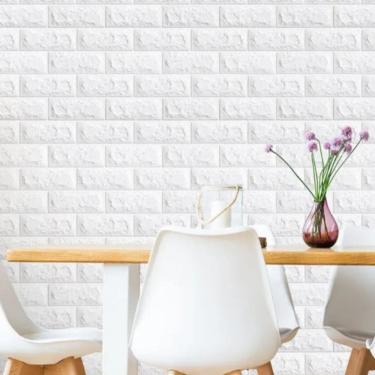 Imagem de Papel Parede Painel 3d Tijolinho Branco Placa Auto Adesivo Revestimento Espuma 77x70cm Grande