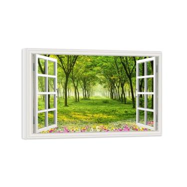 Imagem de Falsas Janelas Paisagens Impressões em Tela-Flores árvores floresta-Quadro Arte Moderna-Natureza Pintura Pronta para Pendurar Tela Embrulhada 20x30cm