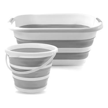 Imagem de Balde Dobrável Retrátil em Silicone Flexível 26L e 10L – Formato Retangular, Ideal para Limpeza e Organização e Camping