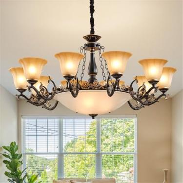 Imagem de Ustre E Lâmpada Pendente LED De Luxo: Estilo Retro Americano Com Toque Europeu, Ideal Para Sala De Estar, Restaurante, Quarto, Estudo, Villa, Hotel E Café (K 10 luzes)