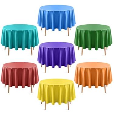 Imagem de Just Shimmer 7 peças de toalha de mesa redonda série arco-íris, 213 cm, cor sólida, impermeável e à prova de derramamento, toalha de mesa de plástico descartável durável para jantar, buffet