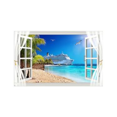 Imagem de Falsas Janelas Paisagens Impressões em Tela-Barco praia-Quadro Arte Moderna-Natureza Pintura Decoração Parede 30x50cm Sem Moldura