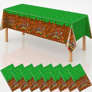 Imagem de byojia Toalha de mesa com 8 peças de decoração de festa Pixel Miner, 137 x 274 cm, toalha de mesa descartável de plástico para jogos, decoração de aniversário, capa de mesa para crianças
