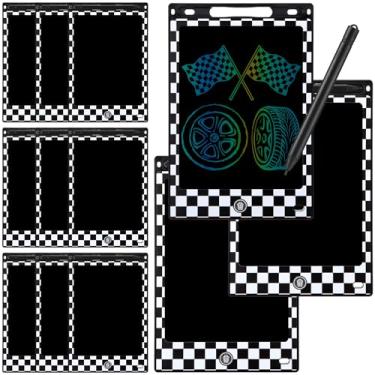 Imagem de Nezyo Pacote com 12 unidades grandes de lembrancinhas de festa de carro de corrida LCD para crianças 21 cm tablet de desenho de carro de corrida, apagável, reutilizável, eletrônico, preto e branco