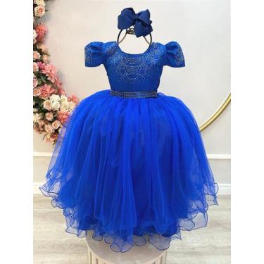 Imagem de Vestido Infantil Azul Royal Damas com Strass Luxo - Tamanhos Variados 